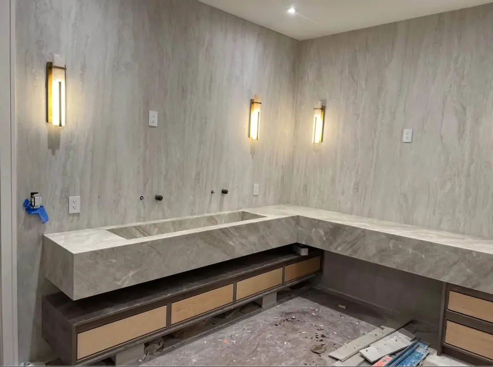 Stone vanity install - real Remodel Right FL project