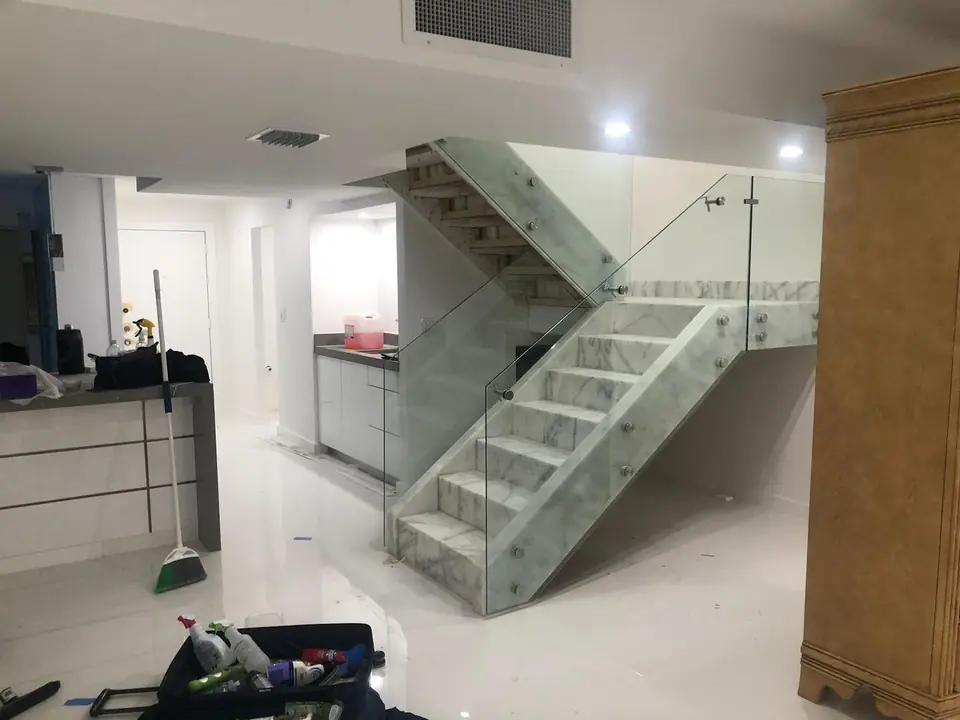 Tile stairs & glass rail - real Remodel Right FL project